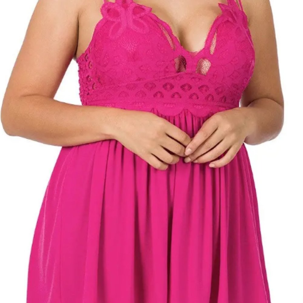 Hot Pink Crochet Lace Cami with Adjustable Straps XXL